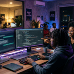 Build WhatsApp AI agent step by step - African developer creating chatbot on dual monitors
