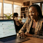 WhatsApp AI assistant African business - confident business owner reviewing AI dashboard
