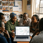 NGOs AI scale impact Africa - diverse social workers using WhatsApp AI beneficiary dashboard
