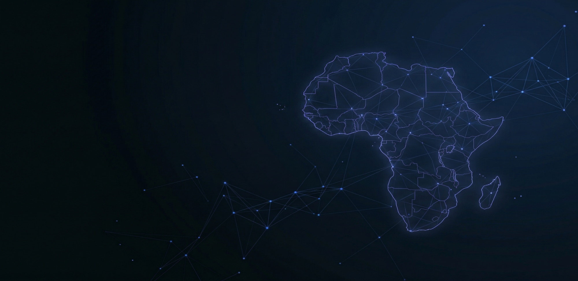 Subtle AI neural network outline of the African continent on dark background - Top AI Africa intelligent automation and AI agents platform