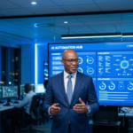 Diomede Sabushimike CEO of Top AI Africa leading team in AI automation command center with dashboards